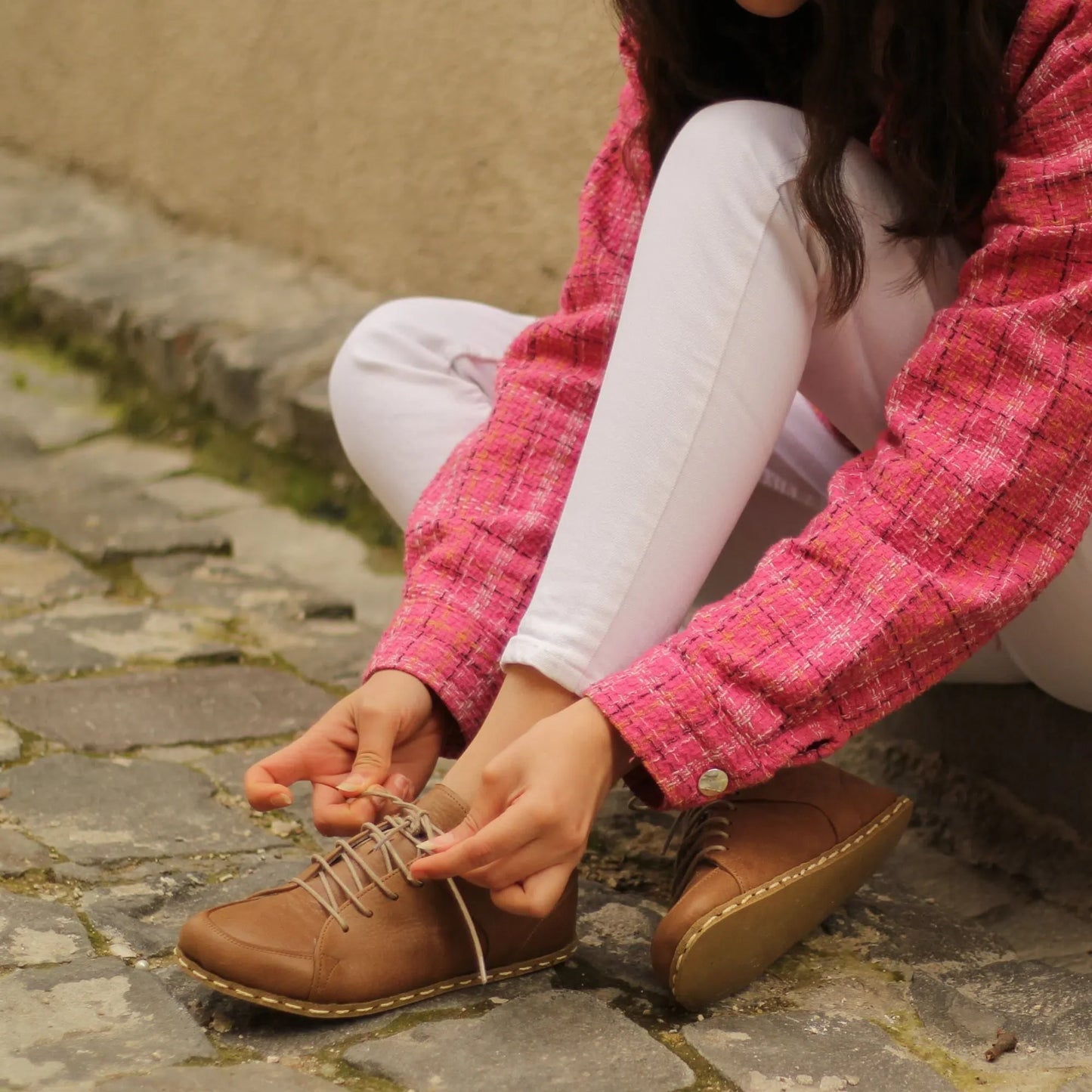 Handmade Women's Matte Brown Leather Barefoot Sneakers