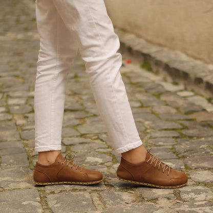 Handmade Women's Matte Brown Leather Barefoot Sneakers