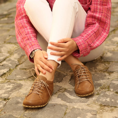 Handmade Women's Matte Brown Leather Barefoot Sneakers