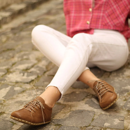 Handmade Women's Matte Brown Leather Barefoot Sneakers