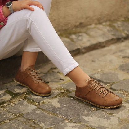 Handmade Women's Matte Brown Leather Barefoot Sneakers