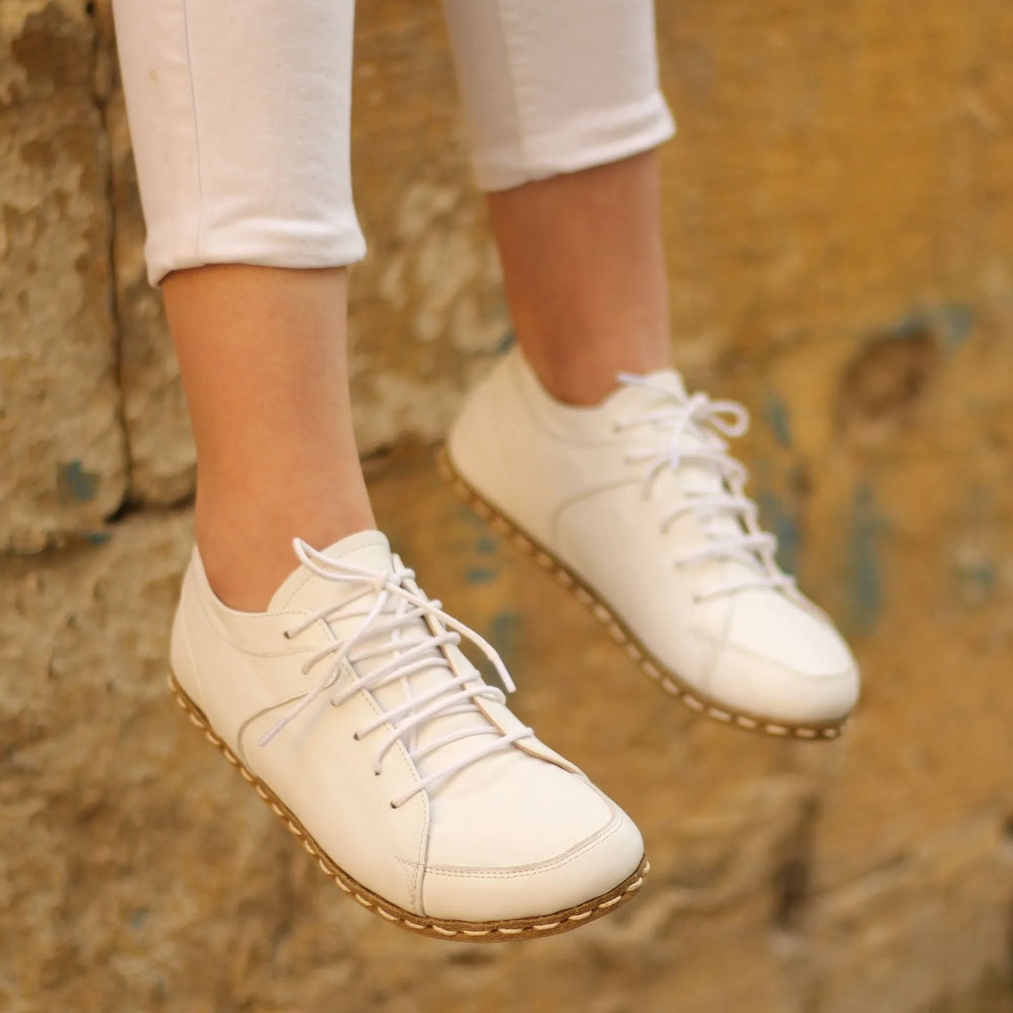 Handmade Women's White Leather Barefoot Sneakers