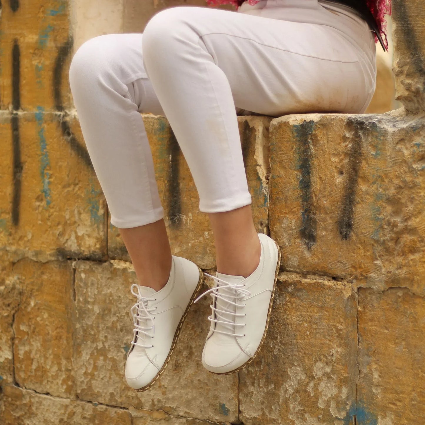 Handmade Women's White Leather Barefoot Sneakers