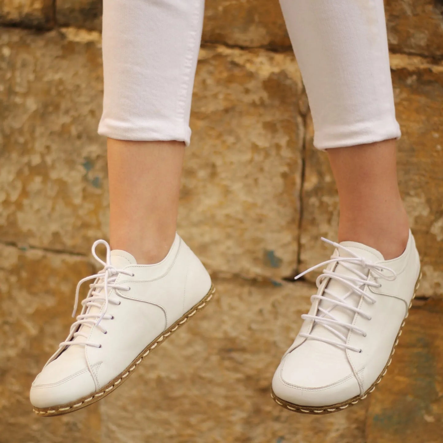 Handmade Women's White Leather Barefoot Sneakers