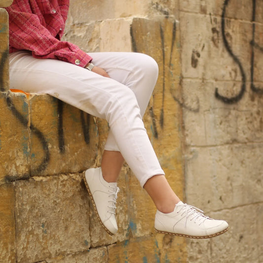 Handmade Women's White Leather Barefoot Sneakers