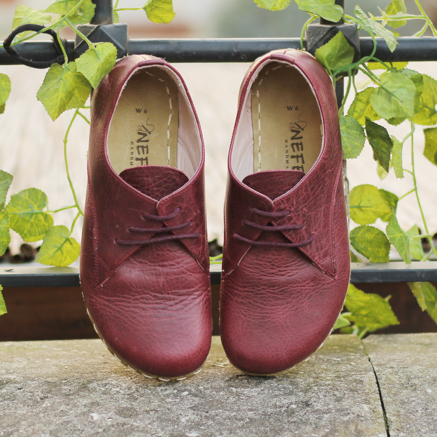 Handmade Zero Drop Barefoot Shoes For Women Burgundy