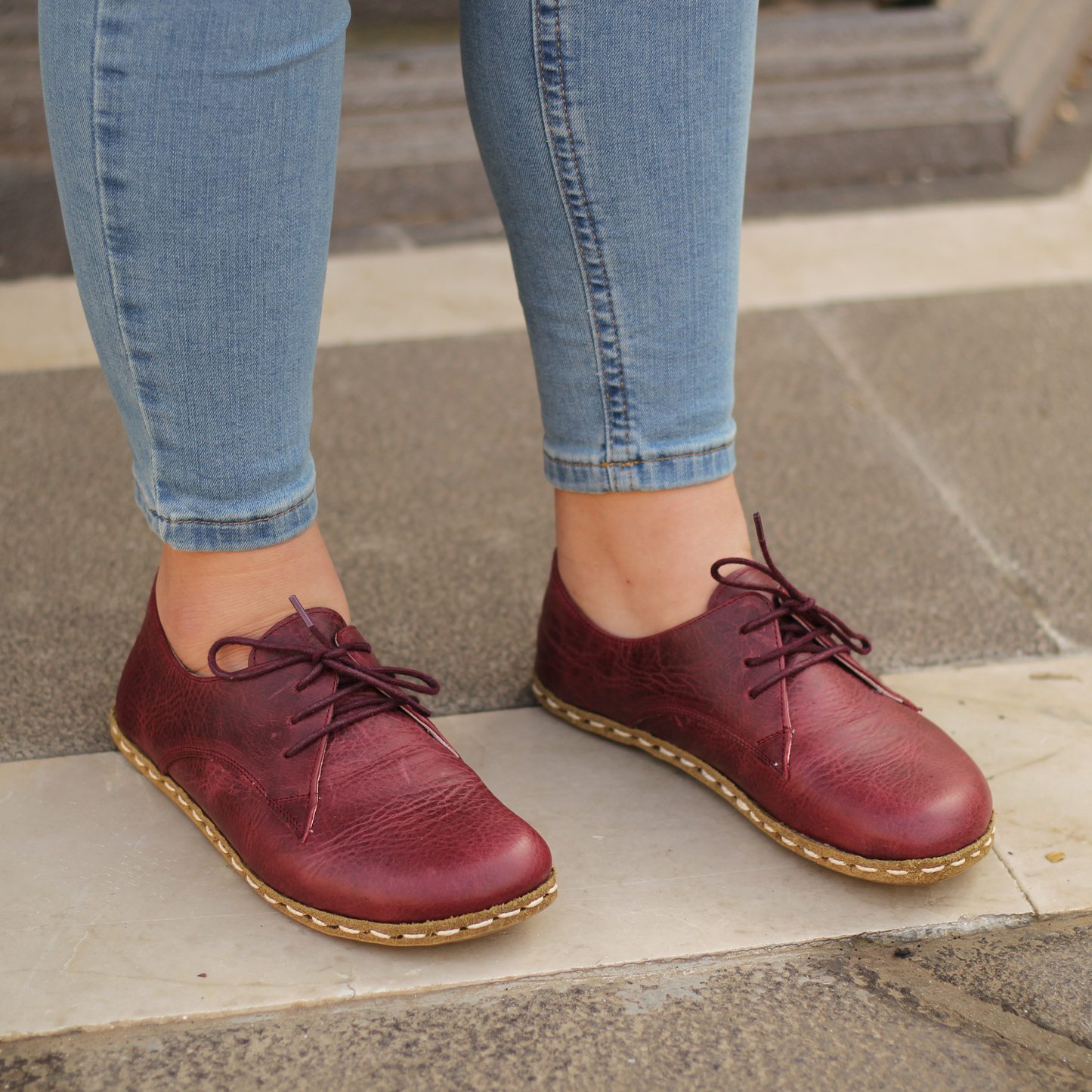 Handmade Zero Drop Barefoot Shoes For Women Burgundy