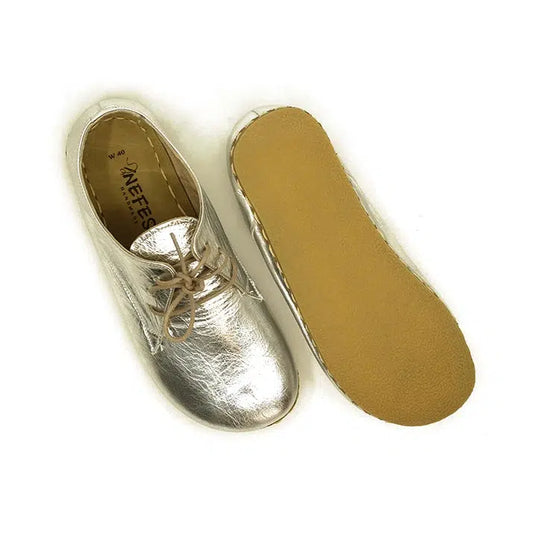 Oxford Style Lace-up Shiny Silver Women's Shoes