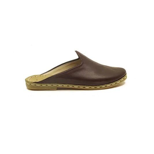 Closed Toe Leather Men's Slippers Bitter Brown