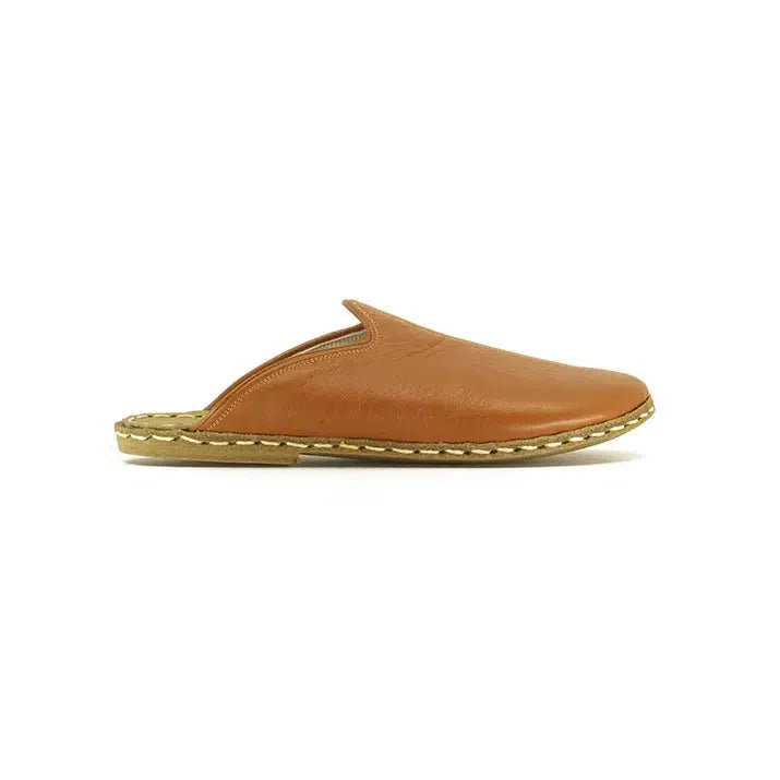 Closed Toe Leather Men's Slippers Light Brown