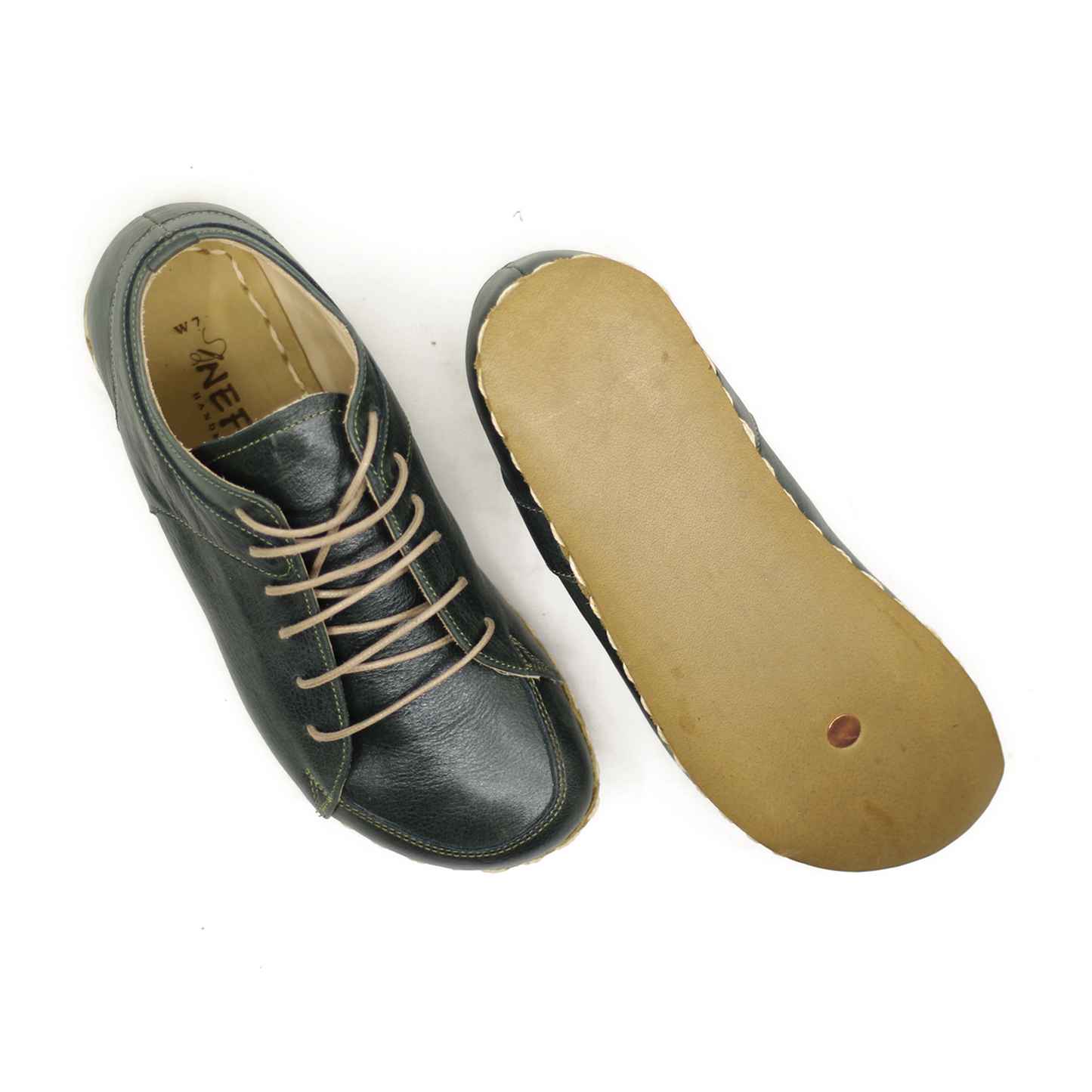 Men's Copper Rivet Earthing Leather Sneaker in Green