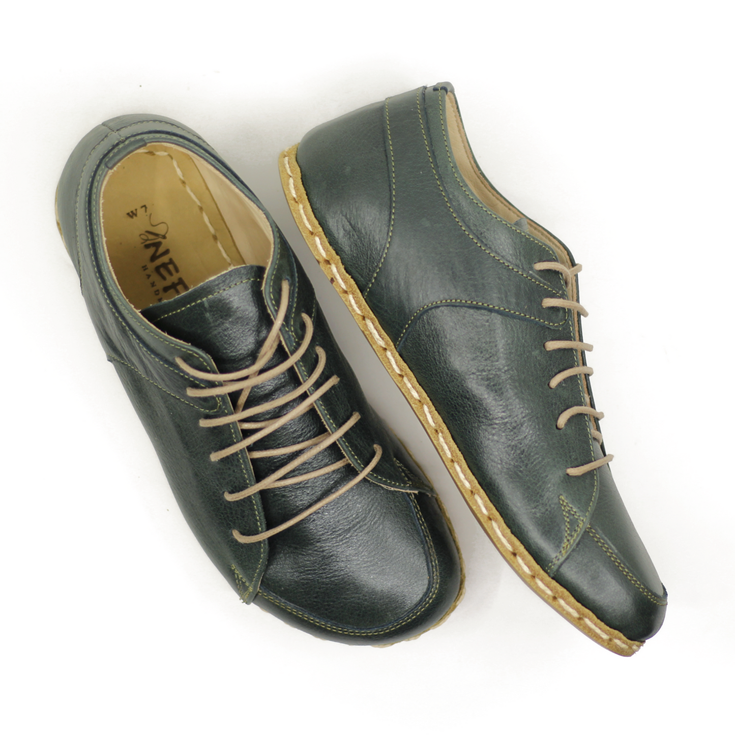 Men's Copper Rivet Earthing Leather Sneaker in Green