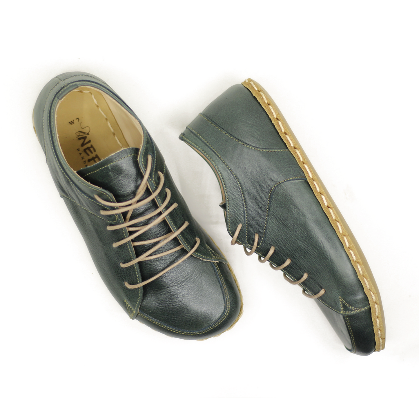 Men's Copper Rivet Earthing Leather Sneaker in Green