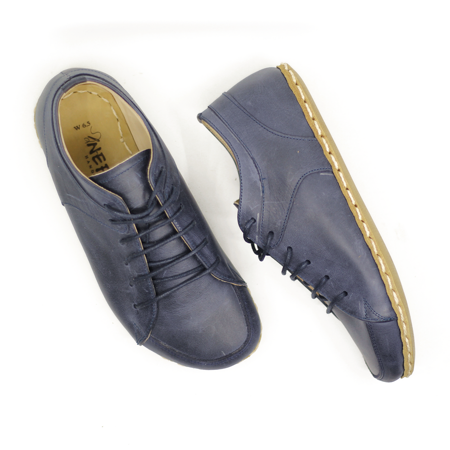 Men's Copper Rivet Earthing Leather Sneaker in Navy Blue