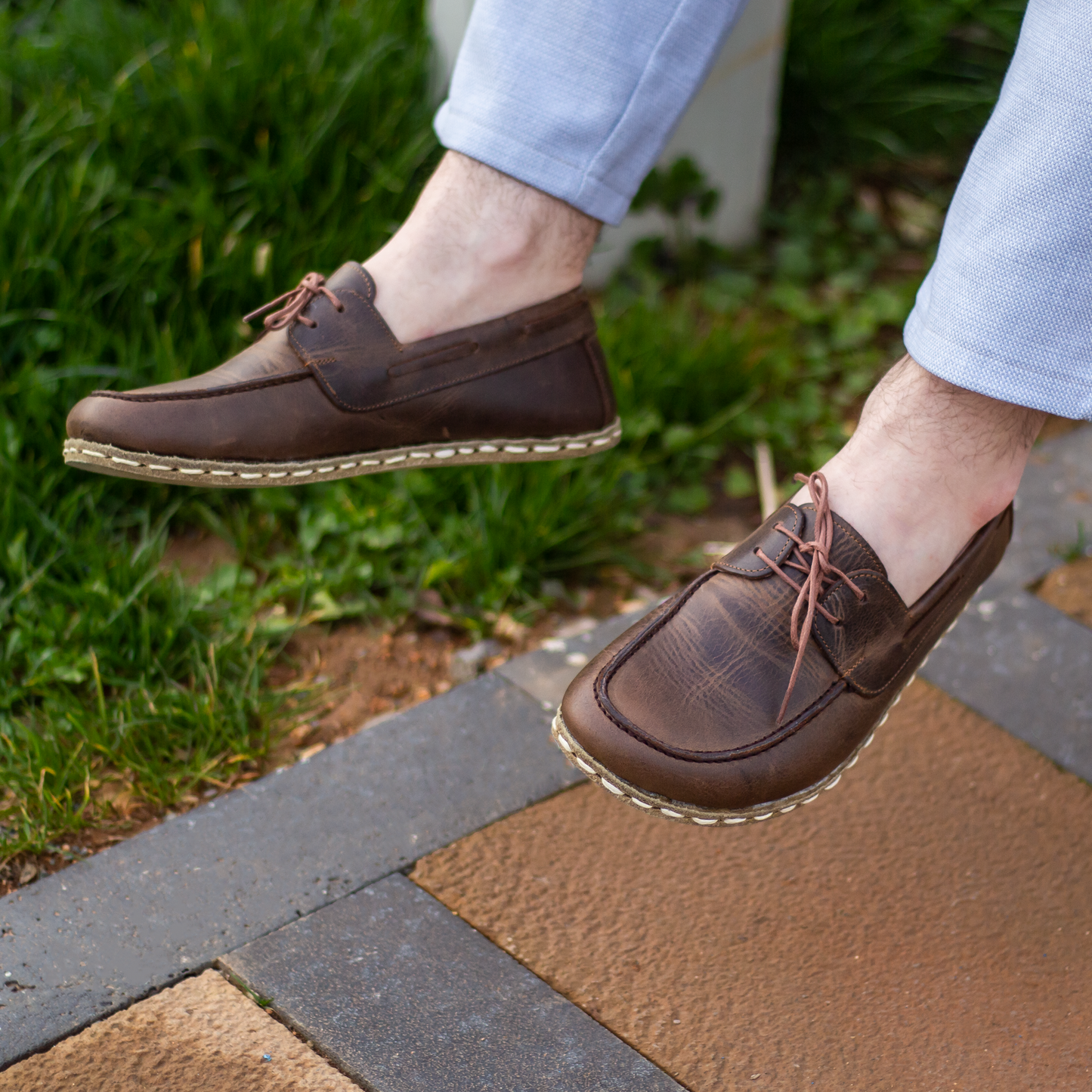 Men's Leather Earthing Barefoot Shoes Crazy Classic Brown