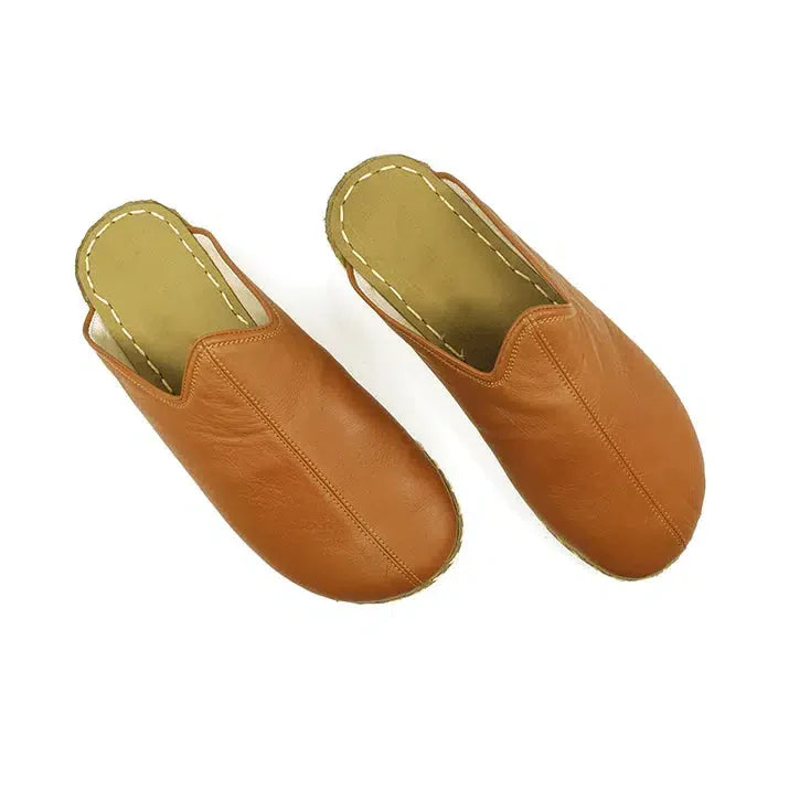 Closed Toe Leather Men's Slippers Light Brown