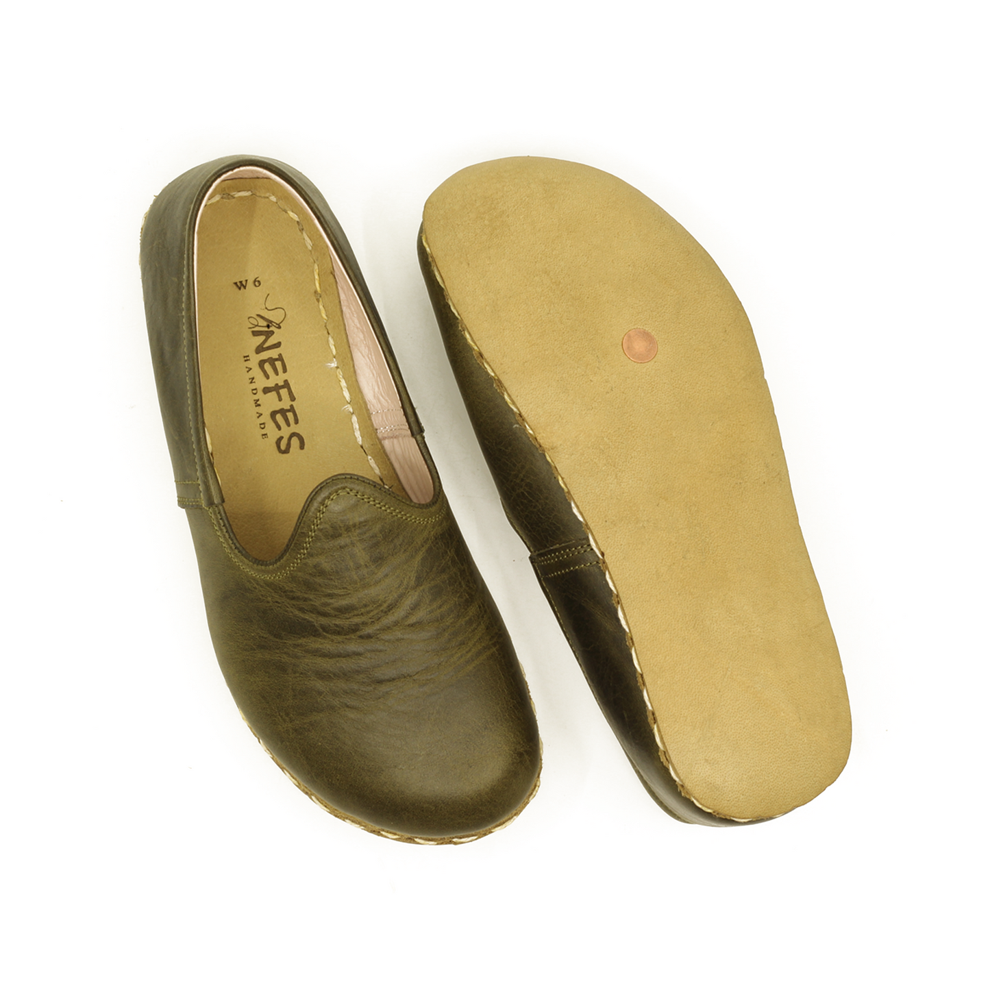 Military Green Barefoot Leather Shoes Flat for Women