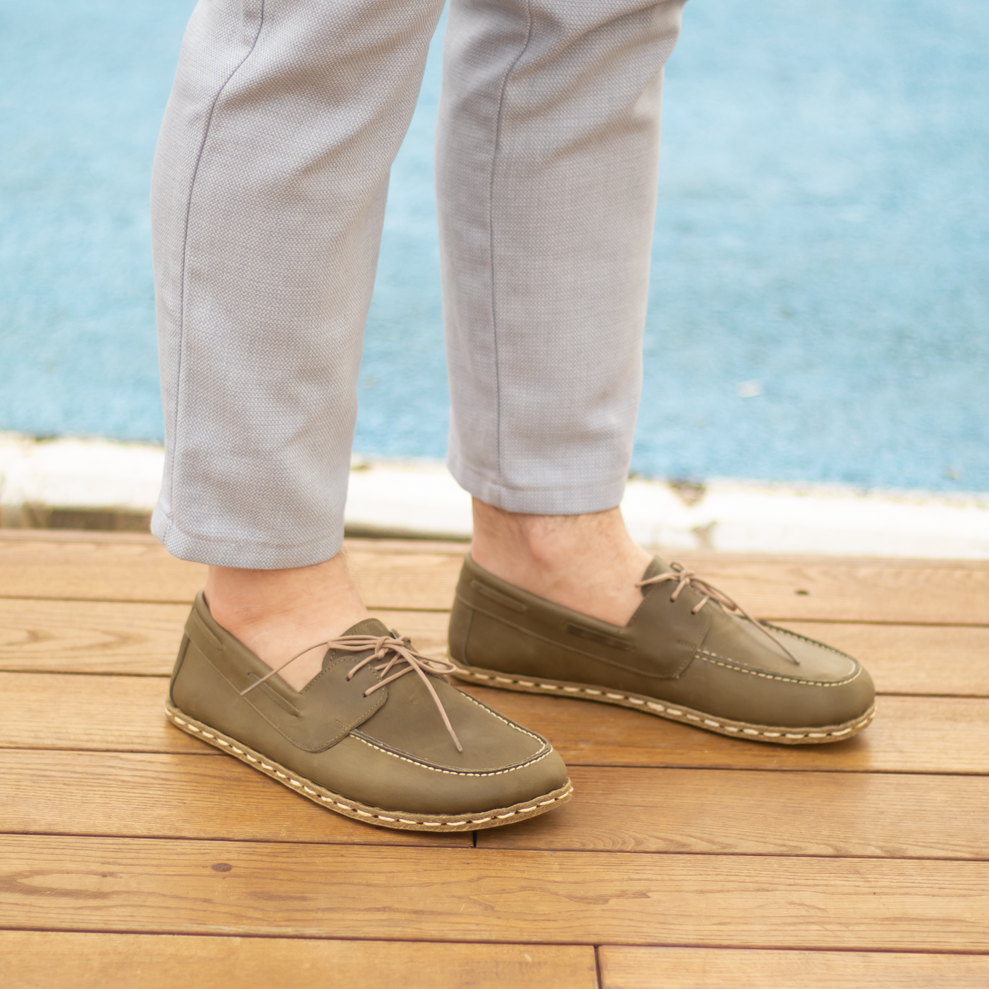 Military Green Men's Leather Earthing Barefoot Shoes