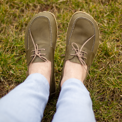 Military Green Men's Leather Earthing Barefoot Shoes