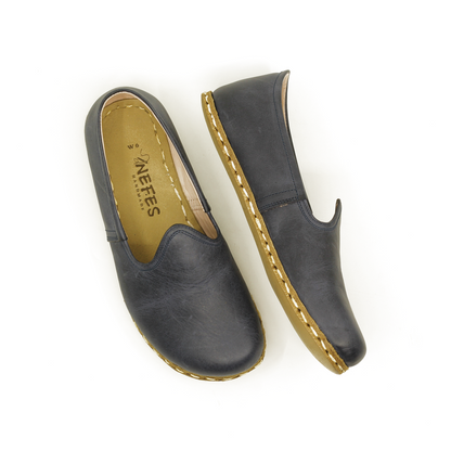 Navy Blue Barefoot Leather Shoes Flat for Women