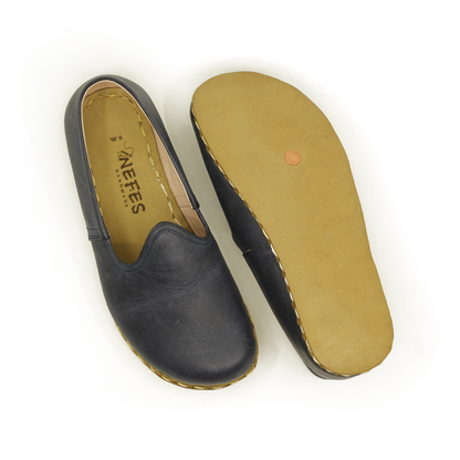 Navy Blue Barefoot Leather Shoes Flat for Women