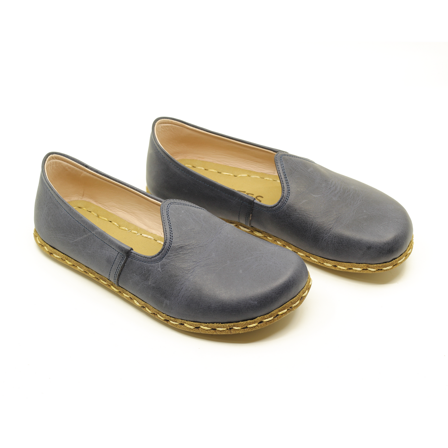 Navy Blue Barefoot Leather Shoes Flat for Women