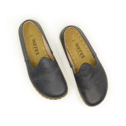 Navy Blue Barefoot Leather Shoes Flat for Women