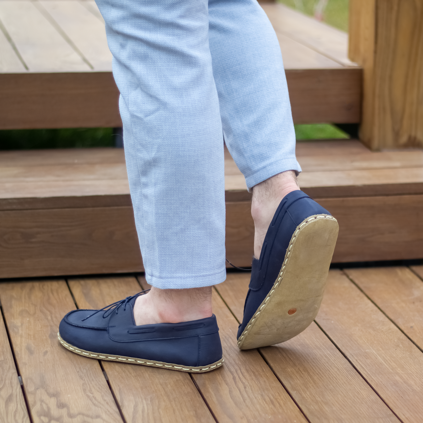 Navy Blue Men's Leather Earthing Barefoot Shoes