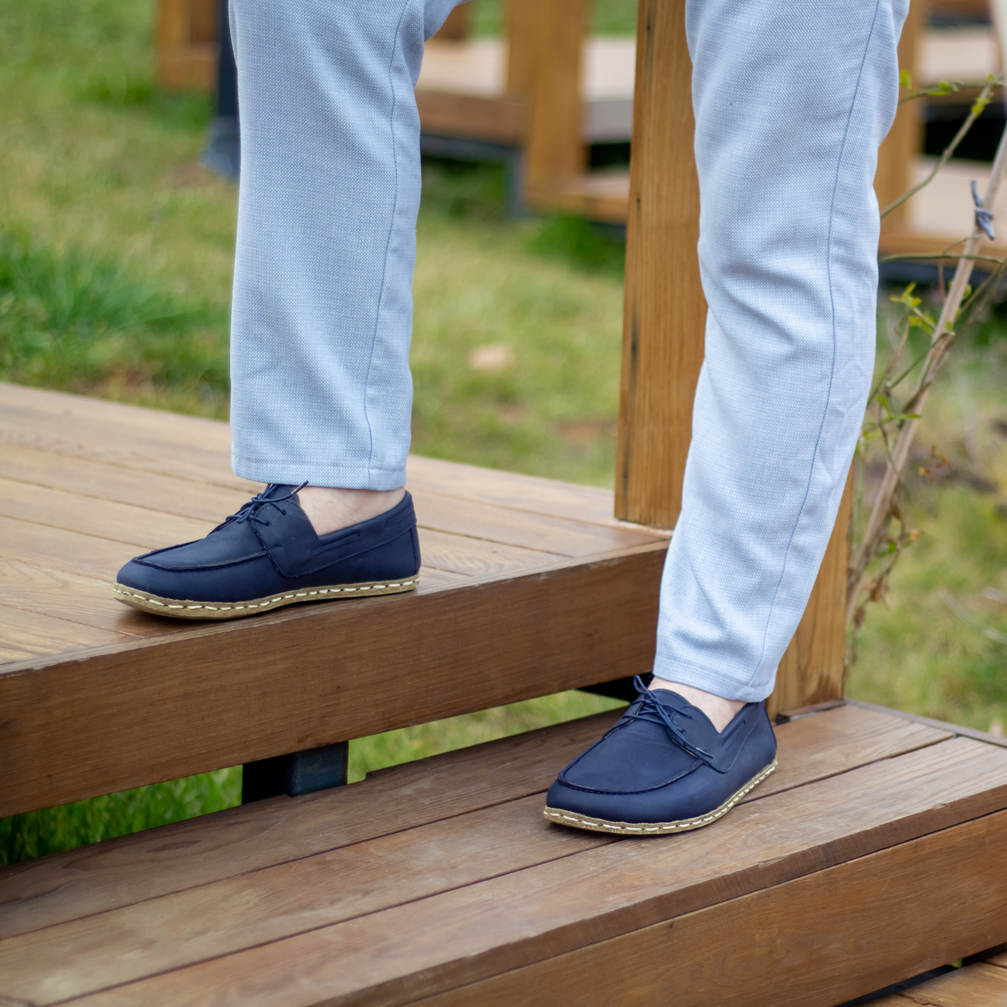 Navy Blue Men's Leather Earthing Barefoot Shoes