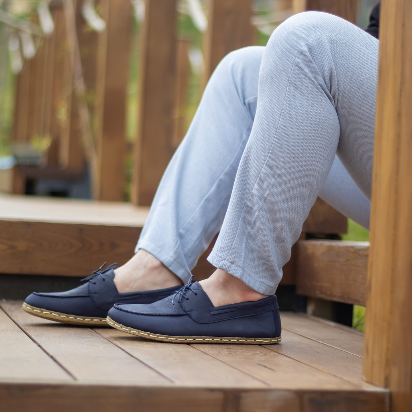 Navy Blue Men's Leather Earthing Barefoot Shoes