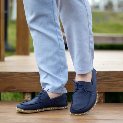 Navy Blue Men's Leather Earthing Barefoot Shoes