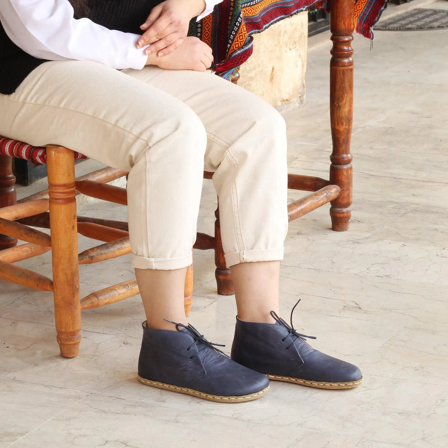 Navy Blue Oxford Boots Women's