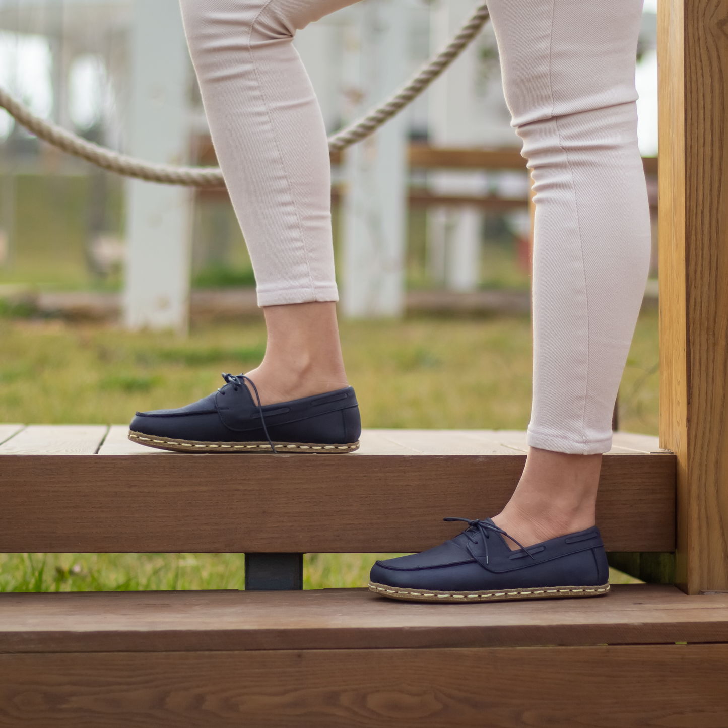 Navy Blue Women's Leather Earthing Barefoot Shoes