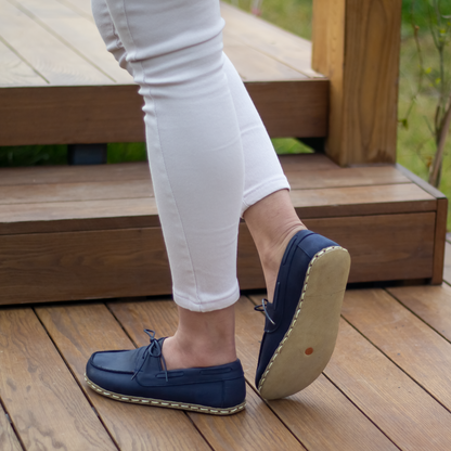 Navy Blue Women's Leather Earthing Barefoot Shoes