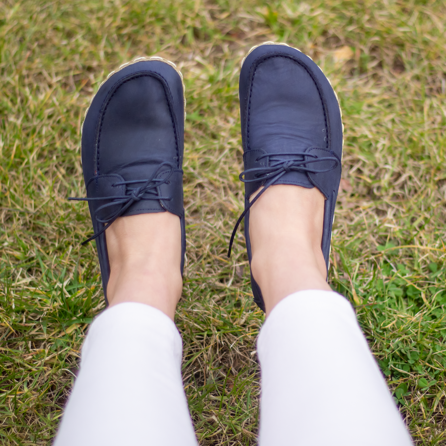 Navy Blue Women's Leather Earthing Barefoot Shoes