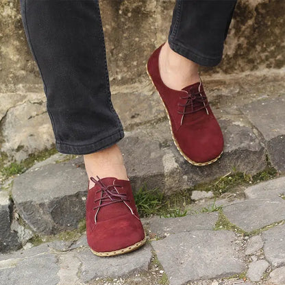 Lace-up Barefoot Men's Shoes Nubuck Burgundy