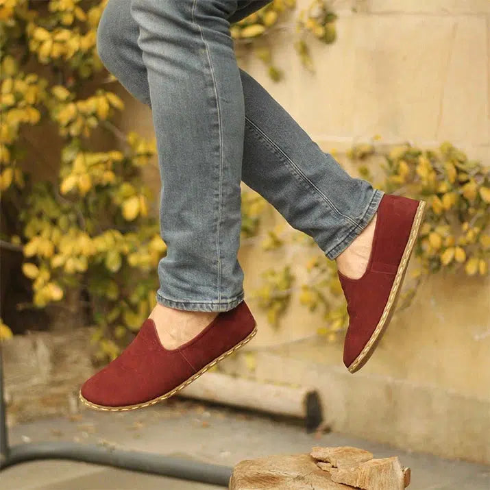 Men's Barefoot Shoes Nubuck Burgundy