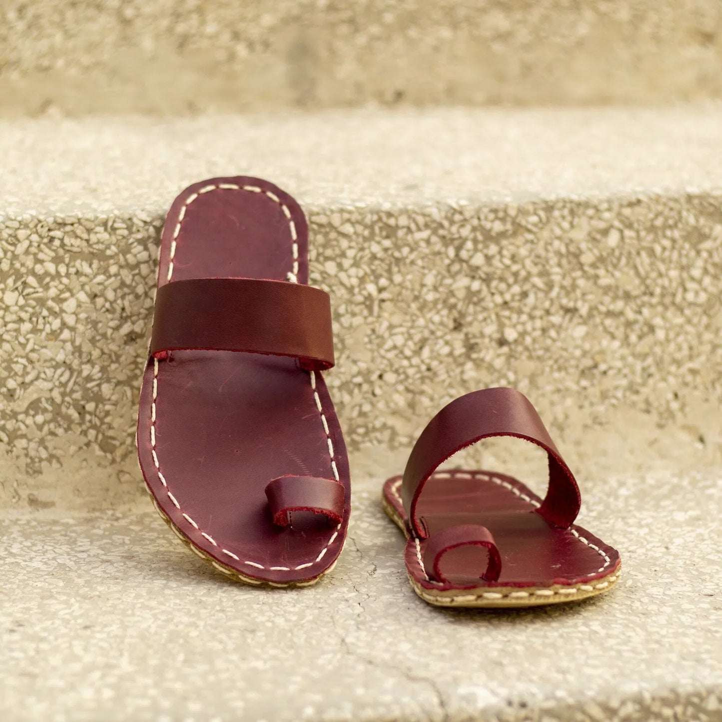 One-toe Leather Slipper - Burgundy