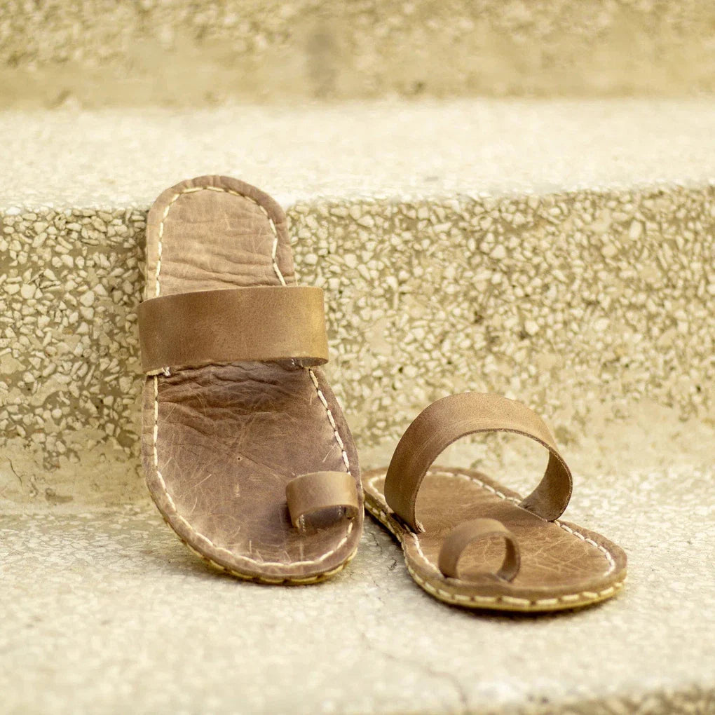 One-toe Leather Slipper - Light Brown