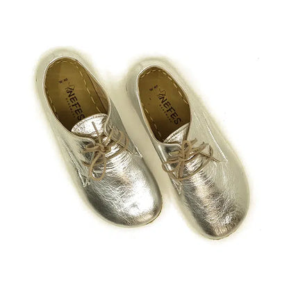 Oxford Style Lace-up Shiny Silver Women's Shoes