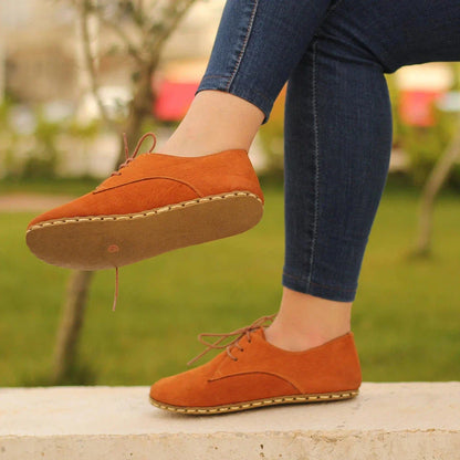 Oxford Style Lace-up Nubuck Orange Women's Shoes