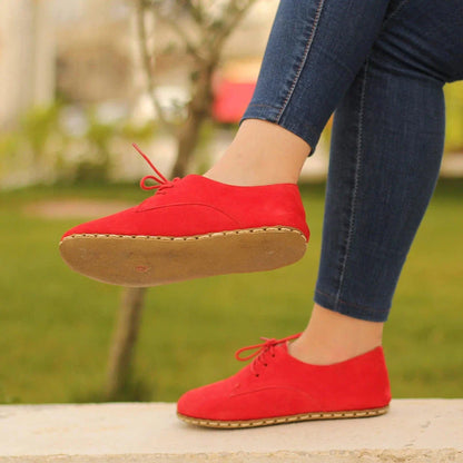 Oxford Style Lace-up Nubuck Red Women's Shoes