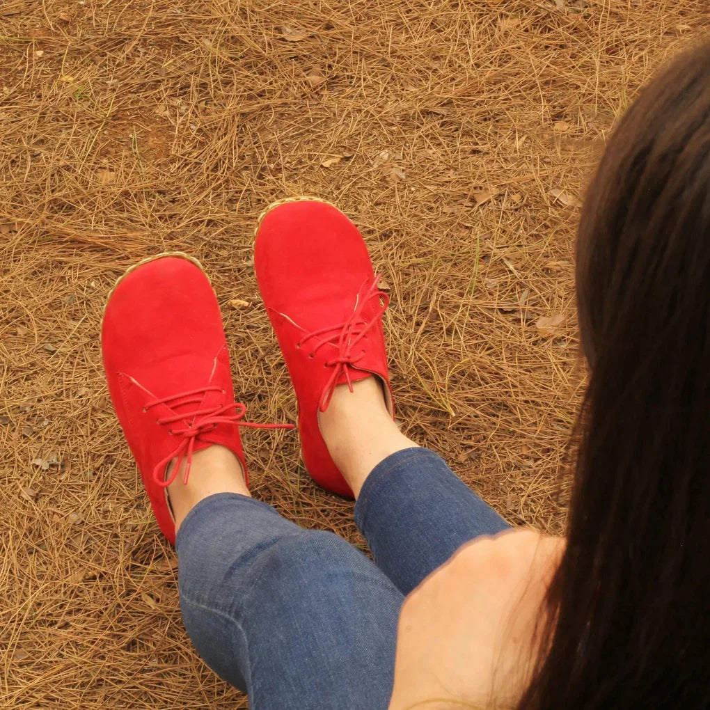 Oxford Style Lace-up Nubuck Red Women's Shoes