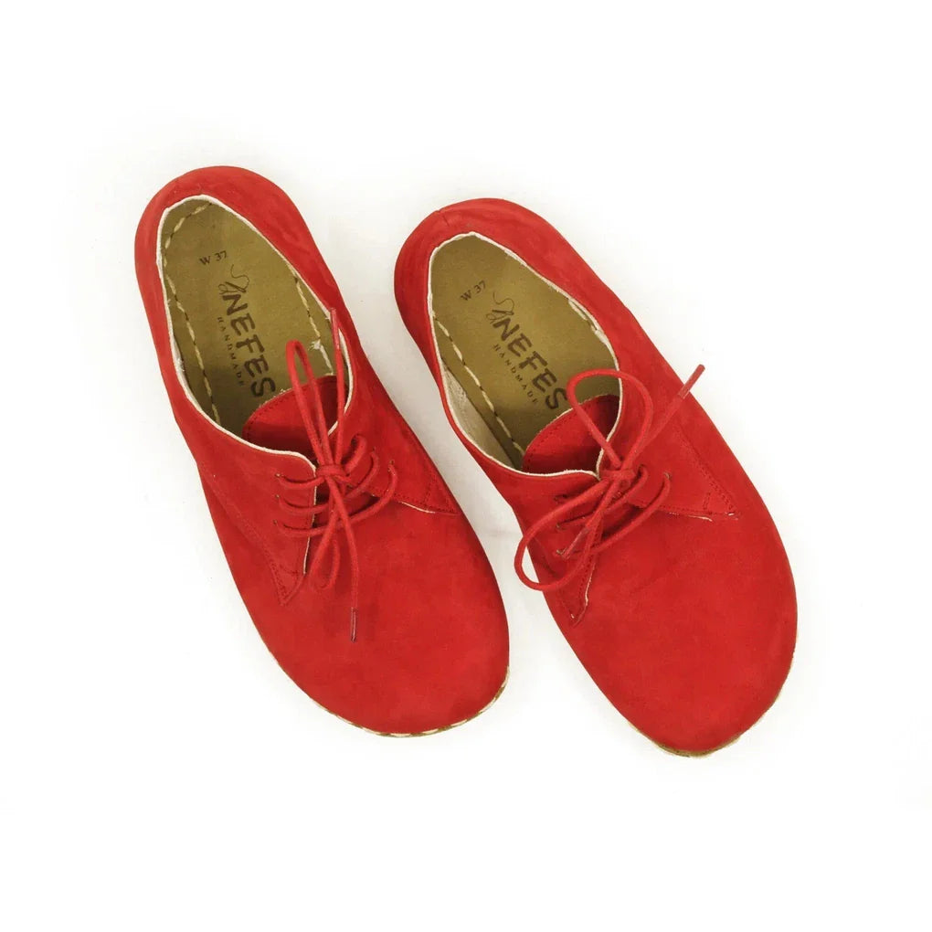 Oxford Style Lace-up Nubuck Red Women's Shoes