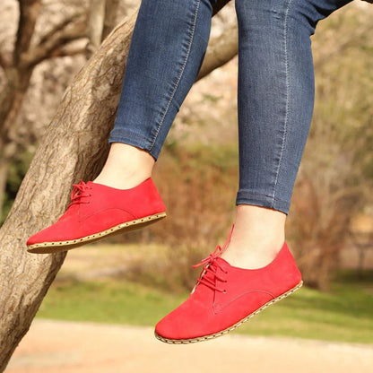 Oxford Style Lace-up Nubuck Red Women's Shoes