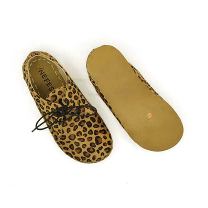 Oxford Style Lace-up Yellow Leopard Print Women's Shoes