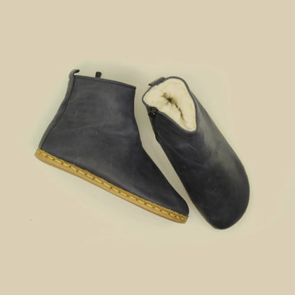 Shearling Ankle Boots Navy Blue for Women