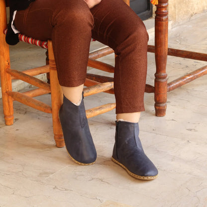 Shearling Ankle Boots Navy Blue for Women