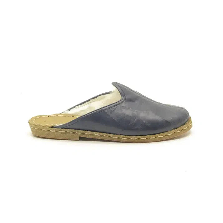 Sheepskin Furry Navy Blue Men's Slippers