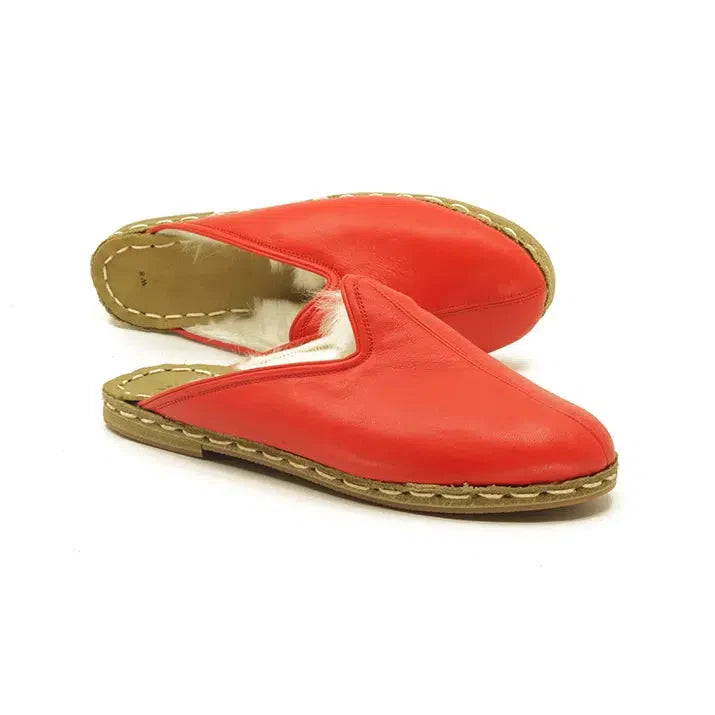 Sheepskin Furry Red Men's Slippers